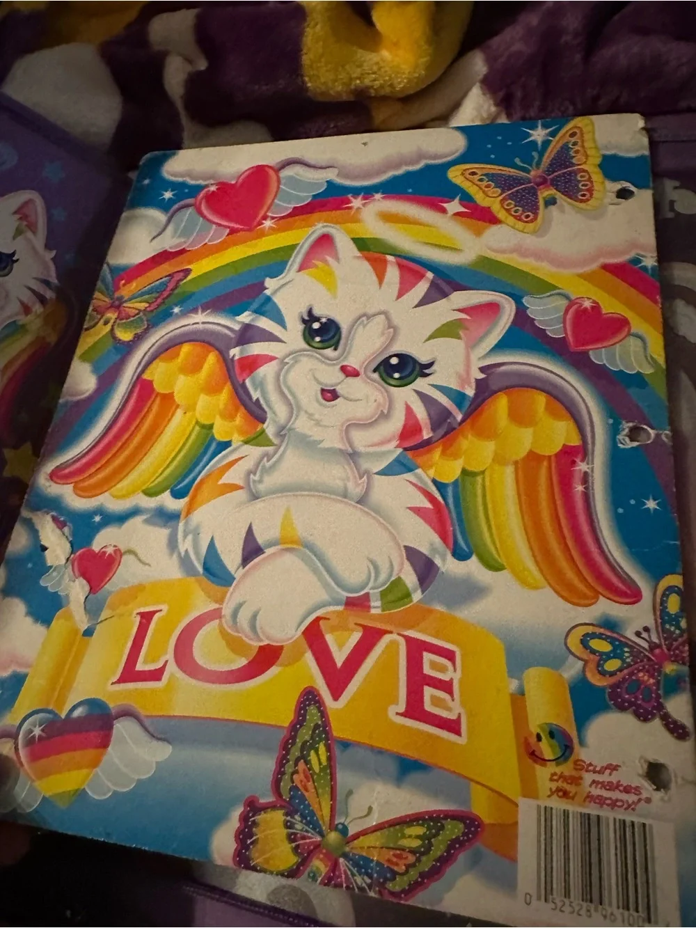 Lisa Frank Rainbow Winged Kitty Purple Rainbow Binder